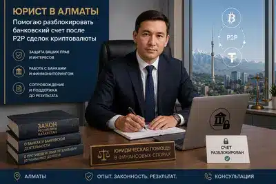 Блокировка счета P2P в Казахстане — консультация адвоката Бахирева А.А. по разблокировке банковских карт в Алматы